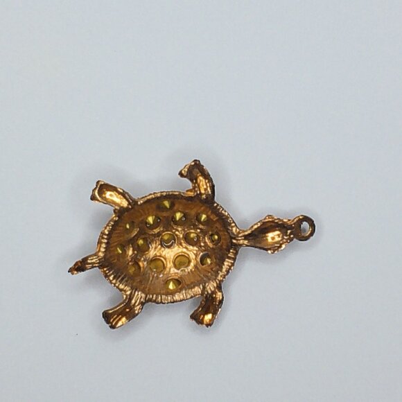 Golden Turtle Pendant, gold color, white rhinestone, shiny crystals details - Picture 7 of 8